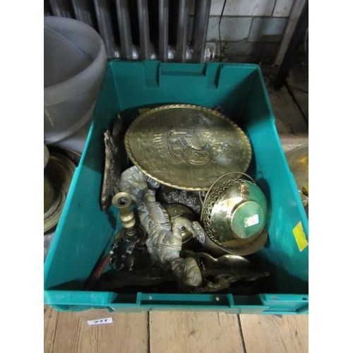 277 - BOX OF BRASS ETC