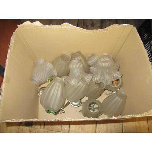 284 - BOX OF LIGHT FITTINGS AND GLASS SHADES