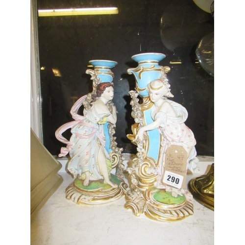 290 - PAIR OF CERAMIC FIGURAL CANDLESTICKS