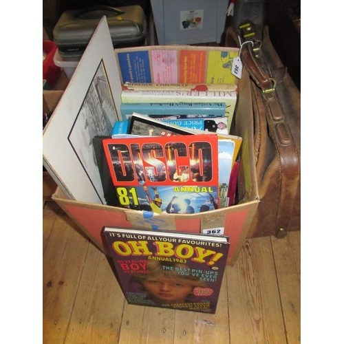 362 - BOX OF ANTIQUE REFERENCE BOOKS ETC