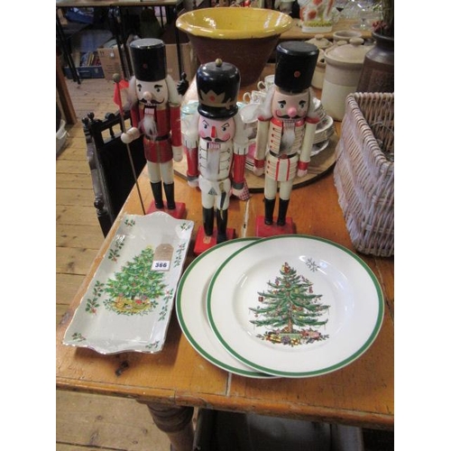 366 - THREE NUTCRACKERS WITH CHRISTMAS PLATES