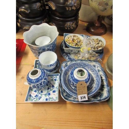 374 - QUANTITY OF BLUE AND WHITE CERAMICS