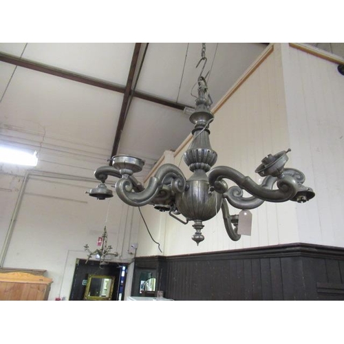 392 - TWO METAL CHANDELIERS