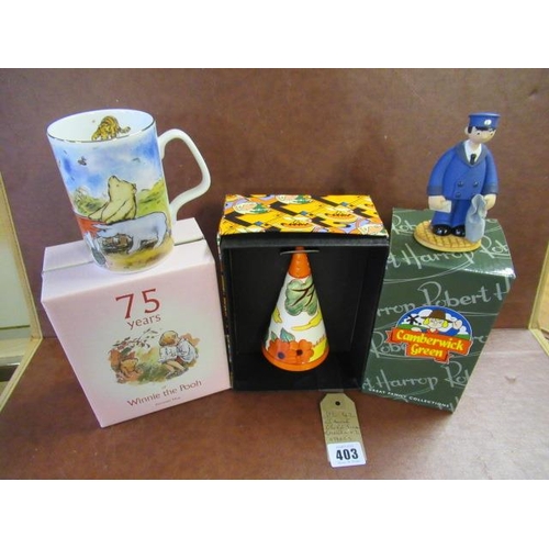 403 - CLARICE CLIFF SUGAR SIFTER AND TWO OTHERS