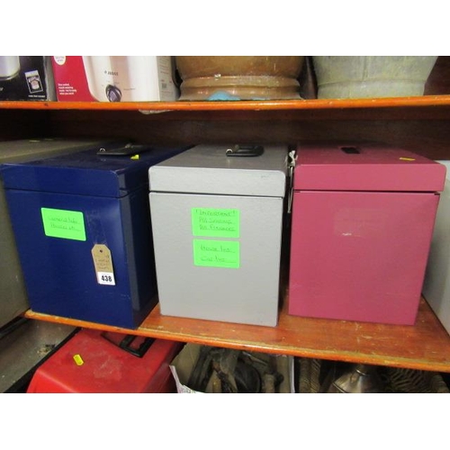 438 - THREE METAL FILING BOXES