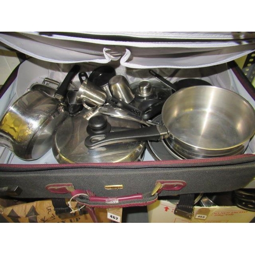 462 - SUITCASE OF KITCHEN PANS