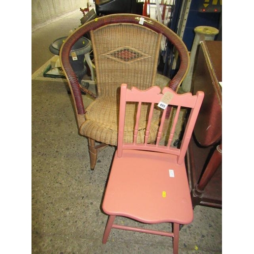 495 - CHILDS CHAIR AND A WICKER CHAIR