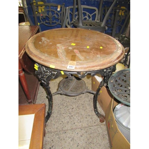 497 - COPPER TOP CAST IRON BAR TABLE