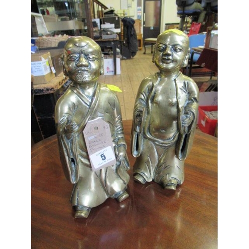 5 - PAIR OF BRASS BUDDHA FIGURES