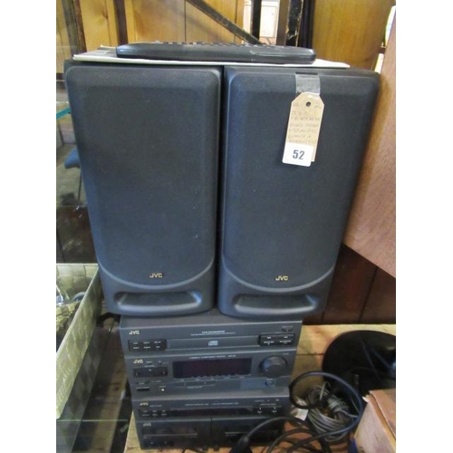 52 - JVC CA-MX66BK AUDIO SYSTEM AND SPEAKERS WITH REMOTE AND INSTRUCTIONS