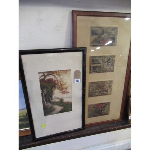 522 - SIGNED PRINT AND FOUR PICTURES IN ONE FRAME OF HUNTING SCENES