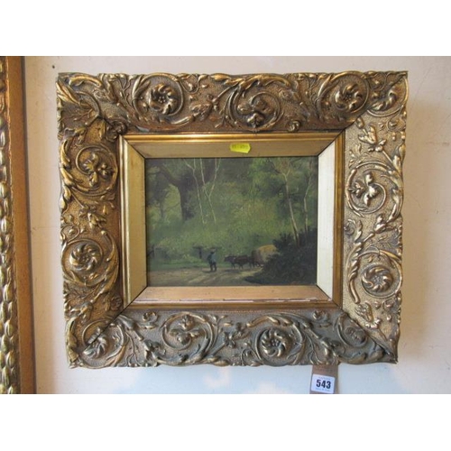 543 - GILT FRAMED OIL ON BOARD INITIALLED F.S.