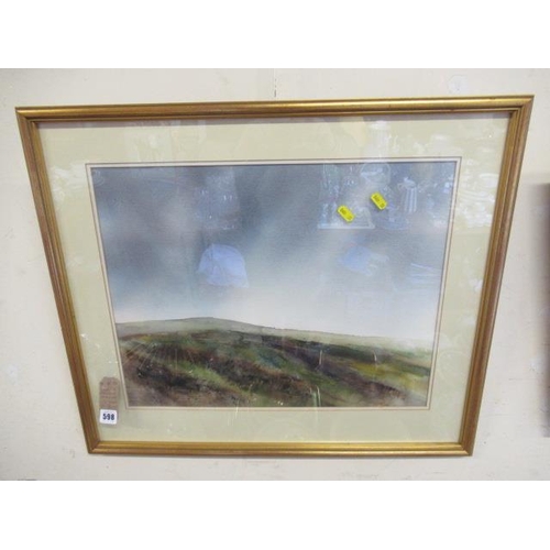 598 - ORIGINAL ABSTRACT LANDSCAPE WATERCOLOUR SIGNED M J SUFF