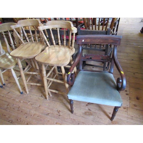 645 - TWO PINE BAR CHAIRS AND DINING CHAIR