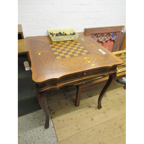 713 - INLAID CHESS TABLE WITH PIECES