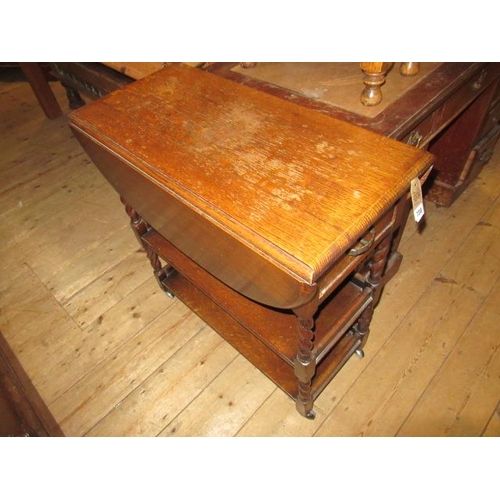 730 - OAK BARLEY TWIST DROP LEAF TEA TROLLEY