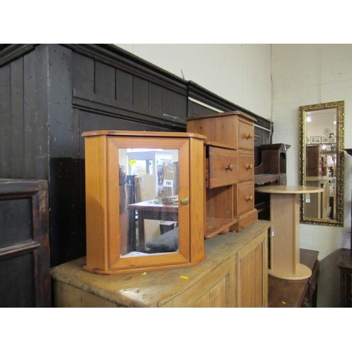 741 - TWO PINE CABINETS AND A SMALL CORNER CABINET