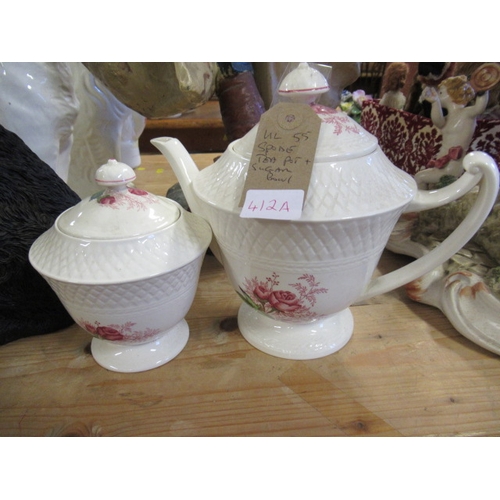 412A. - SPODE TEAPOT AND SUGAR BOWL