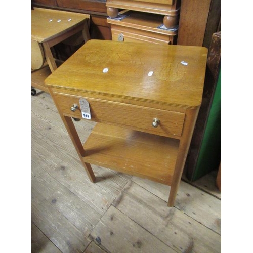 982 - RETRO LIGHT OAK TWO TIER TROLLEY AND SIDE TABLE