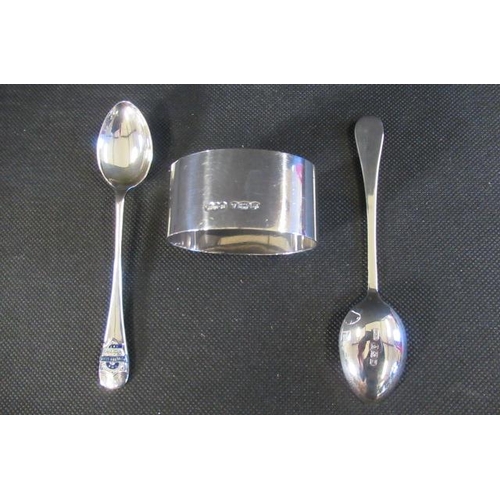 220 - PAIR OF CASED SILVER POULTRY SPOONS AND A SILVER NAPKIN RING