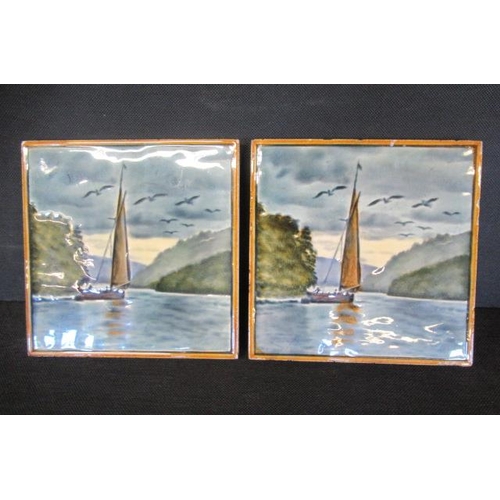 610 - PAIR OF BOAT ON LAKE CERAMIC TILES