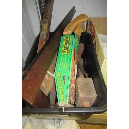 664 - BOX OF OLD TOOLS ETC