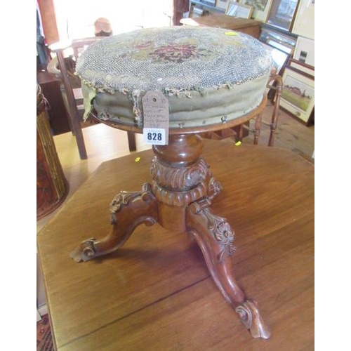 828 - VICTORIAN WALNUT PIANO STOOL WITH BEADED TOP