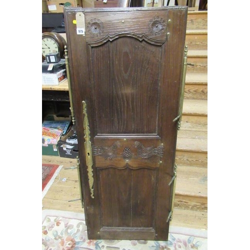 975 - PAIR OF CHESTNUT CUPBOARD DOORS WITH CARVED MOTIF