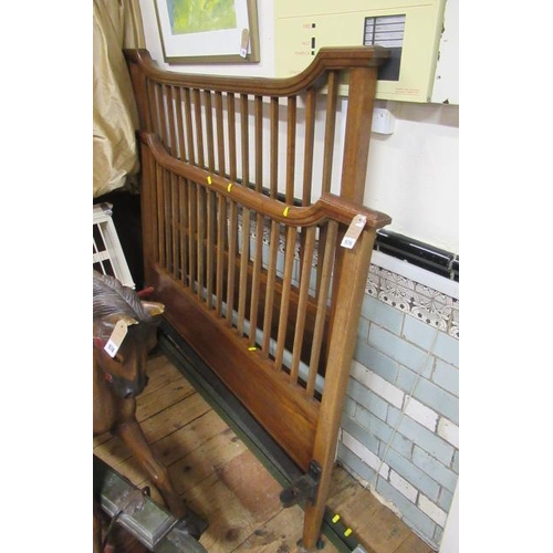 978 - OAK DOUBLE BED ENDS AND IRONS