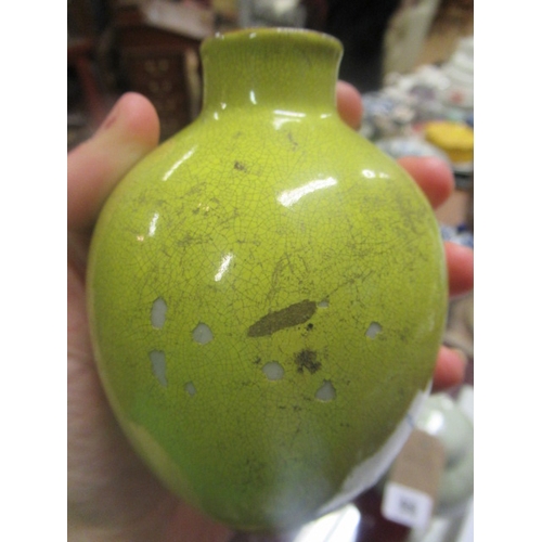 96 - CHINESE CRACKLE GLAZE CELADON VASE AND COVER AND TWO YELLOW GLAZED VESSELS