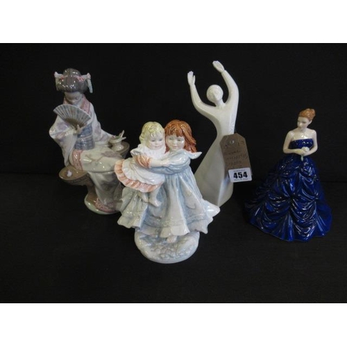 454 - ROYAL WORCESTER  LLADRO AND TWO ROYAL DOULTON FIGURES (4)