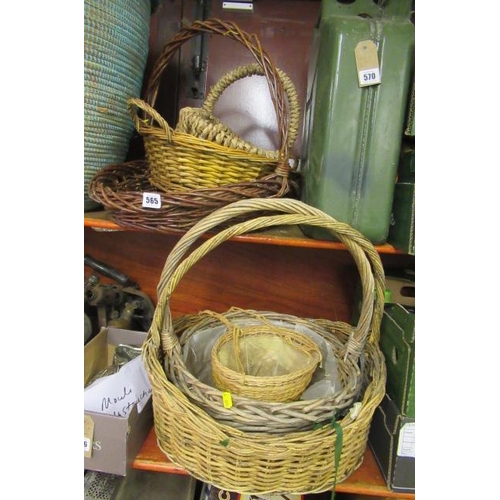 565 - SIX WICKER BASKETS