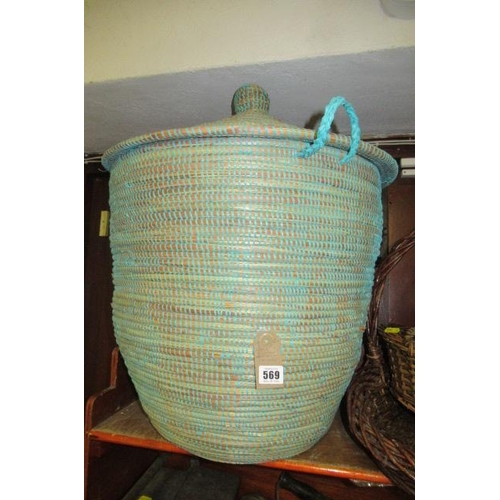 569 - LARGE WICKER BASKET AND CONTENTS