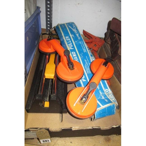 607 - BOX OF TOOLS ETC