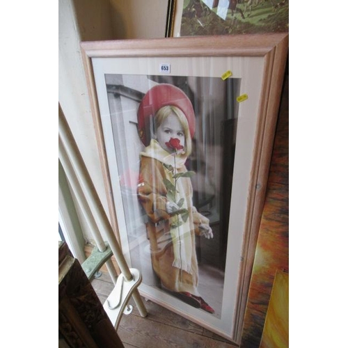 653 - LARGE FRAMED YOUNG GIRL PRINT