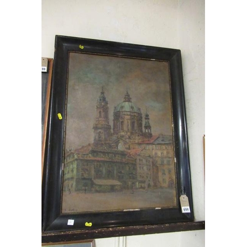 698 - FRAMED SIGNED OIL OF A CATHEDRAL