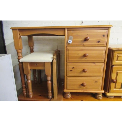 874 - PINE DRESSING TABLE  STOOL AND A MIRROR