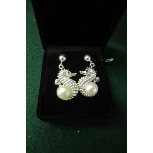 205 - PAIR OF SILVER AND PEARL SEAHORSE EARRINGS