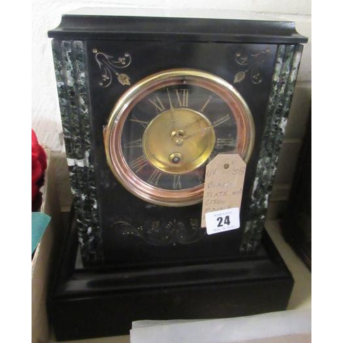 24 - BLACK SLATE AND MARBLE MANTLE CLOCK