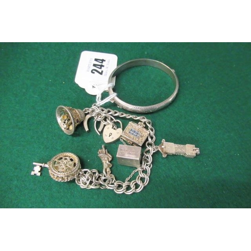 244 - SILVER CHARM BRACELET AND BANGLE