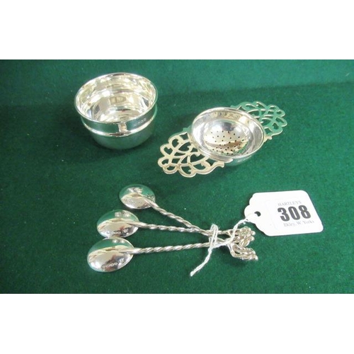 308 - SILVER TEA STRAINER ETC