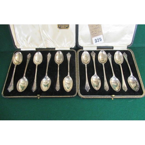 325 - TWO CASES OF SIX SILVER TEASPOONS