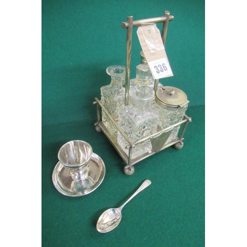 336 - SILVER EGG CUP AND SPOON PLUS CONDIMENT SET