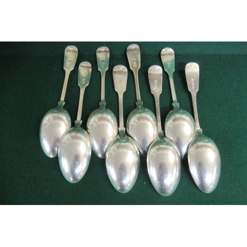 351 - EIGHT VARIOUS FIDDLE PATTERN DESSERT SPOONS