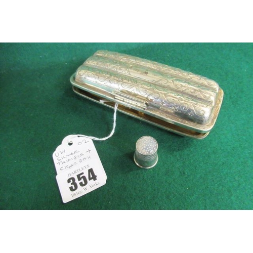 354 - SILVER THIMBLE AND CIGAR BOX