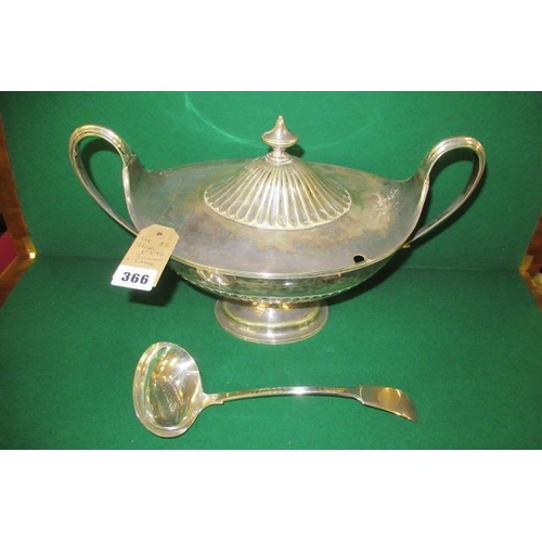 366 - SILVER PLATED TUREEN AND LADLE