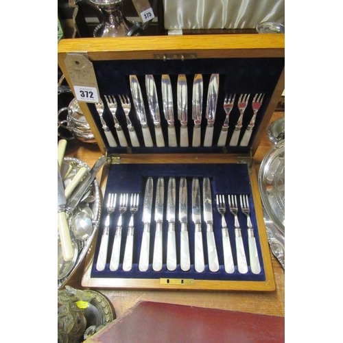 372 - CASED SET OF TWELVE EPNS FRUIT KNIVES AND FORKS