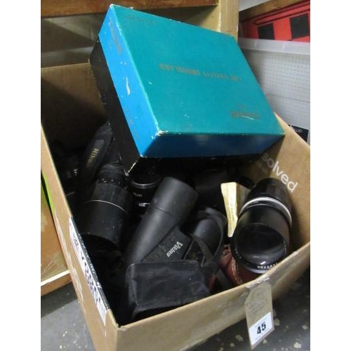 45 - BOX OF CAMERAS AND BINOCULARS