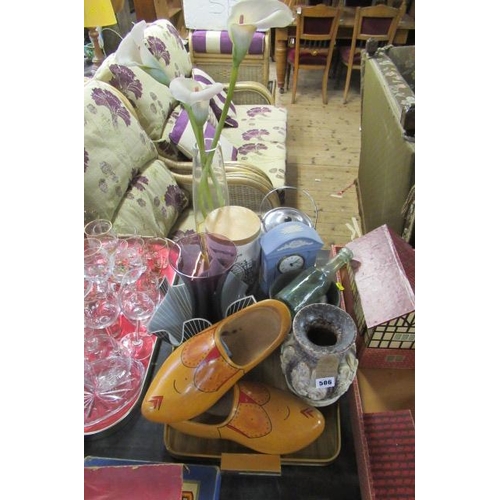 506 - TRAY OF CERAMICS  CLOGS ETC