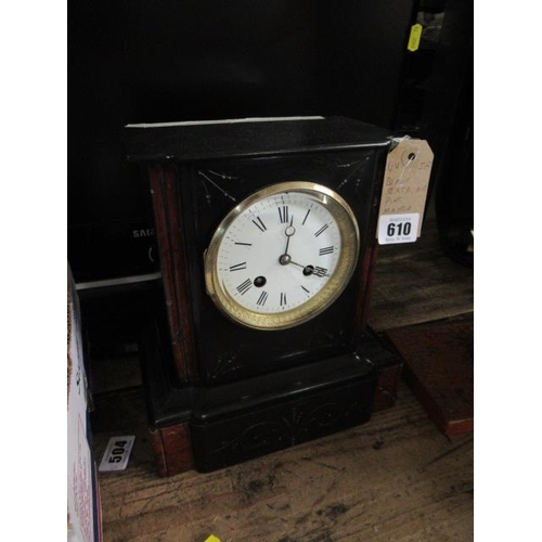 610 - SLATE AND PINK MARBLE CASED MANTLE CLOCK